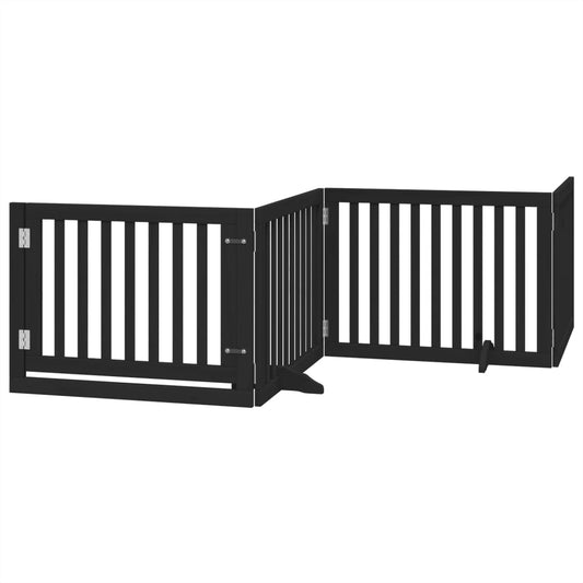 Dog Gate with Door Foldable 4 Panels Black 320 cm Poplar Wood Dog Gate with Door Foldable 4 Panels Black 320 cm Poplar Wood