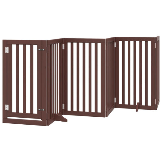 Dog Gate with Door Foldable 6 Panels Brown 300 cm Poplar Wood Dog Gate with Door Foldable 6 Panels Brown 300 cm Poplar Wood