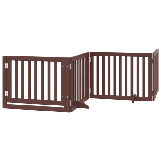 Dog Gate with Door Foldable 4 Panels Brown 320 cm Poplar Wood Dog Gate with Door Foldable 4 Panels Brown 320 cm Poplar Wood