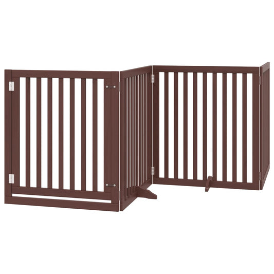 Dog Gate with Door Foldable 4 Panels Brown 320 cm Poplar Wood Dog Gate with Door Foldable 4 Panels Brown 320 cm Poplar Wood