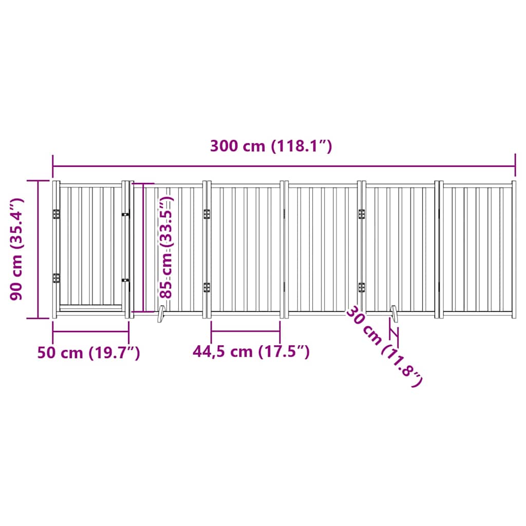 Dog Gate with Door Foldable 6 Panels 300 cm Solid Wood Fir