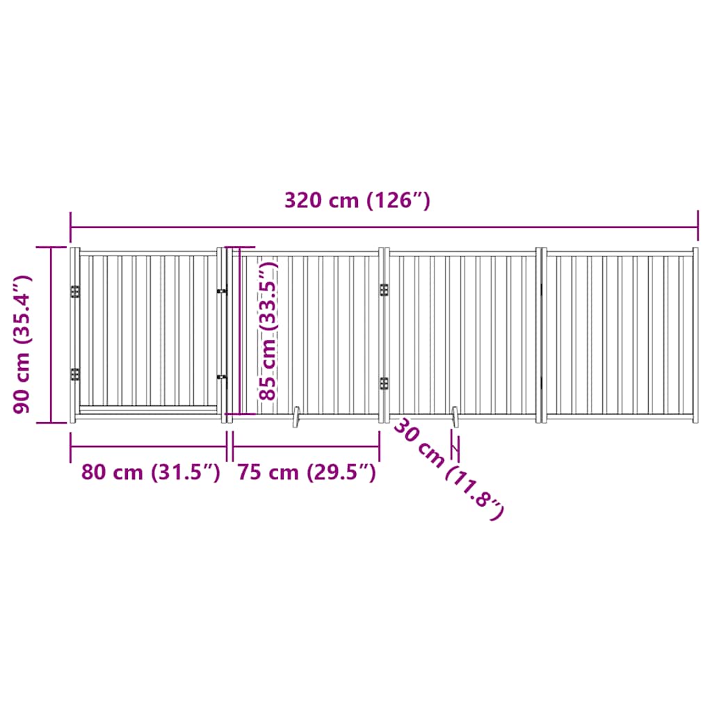 Dog Gate with Door Foldable 4 Panels 320 cm Solid Wood Fir