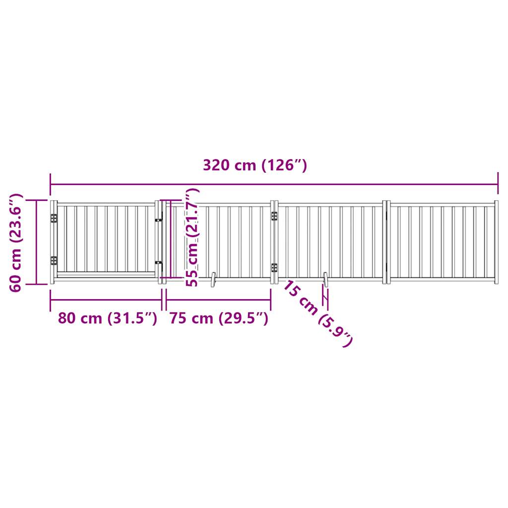 Dog Gate with Door Foldable 4 Panels White 320cm Solid Wood Fir