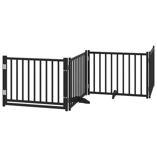 Dog Gate with Door Foldable 4 Panels Black 320 cm Solid Wood Fir Dog Gate with Door Foldable 4 Panels Black 320 cm Solid Wood Fir
