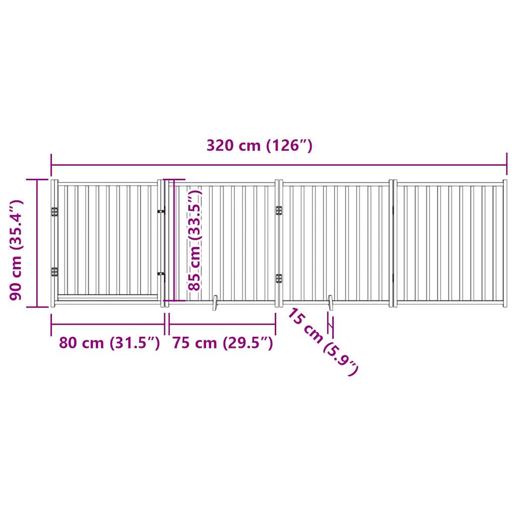 Dog Gate with Door Foldable 4 Panels Black 320cm Solid Wood Fir