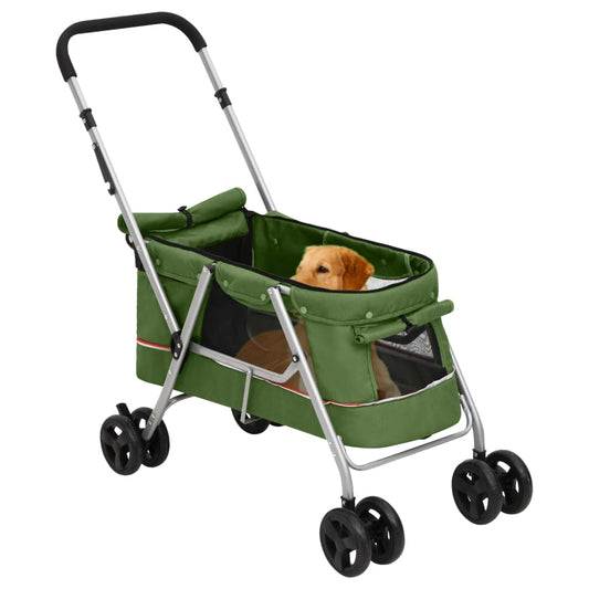 Folding Dog Stroller Green 100x49x96 cm Linen Fabric Folding Dog Stroller Green 100x49x96 cm Linen Fabric