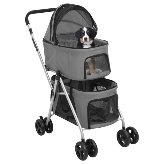 2-Layers Folding Dog Stroller Grey 83x48x97 cm Oxford Fabric 2-Layers Folding Dog Stroller Grey 83x48x97 cm Oxford Fabric