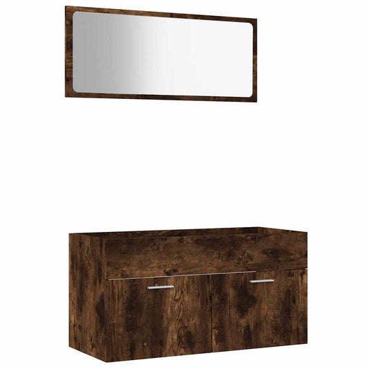 2 Piece Bathroom Furniture Set Smoked Oak Engineered Wood 2 Piece Bathroom Furniture Set Smoked Oak Engineered Wood