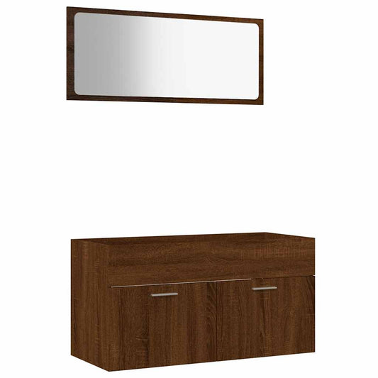 2 Piece Bathroom Furniture Set Brown Oak Engineered Wood 2 Piece Bathroom Furniture Set Brown Oak Engineered Wood