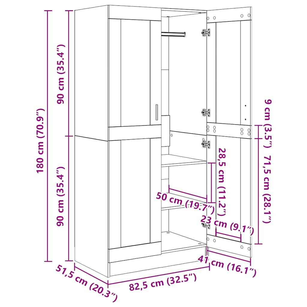 Wardrobe Smoked Oak 82.5x51.5x180 cm Engineered Wood