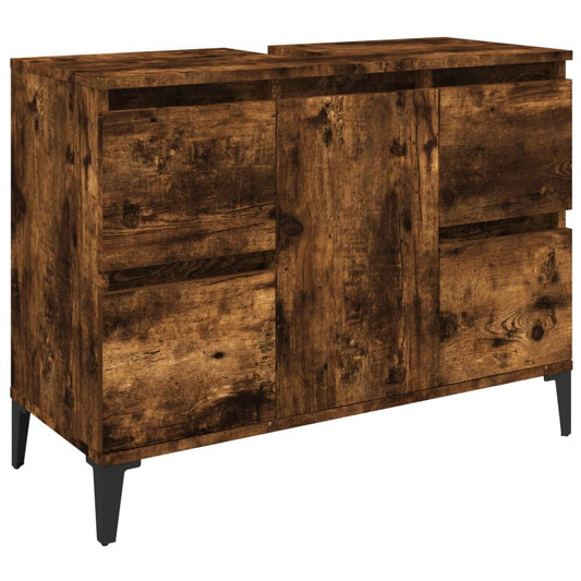 Sink Cabinet Smoked Oak 80x33x60 cm Engineered Wood Sink Cabinet Smoked Oak 80x33x60 cm Engineered Wood