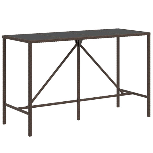 Bar Table with Glass Top Brown 180x70x110 cm Poly Rattan Bar Table with Glass Top Brown 180x70x110 cm Poly Rattan