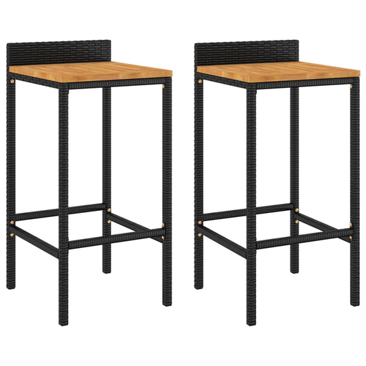 Bar Stools 2 pcs Black Poly Rattan and Solid Wood Acacia Bar Stools 2 pcs Black Poly Rattan and Solid Wood Acacia