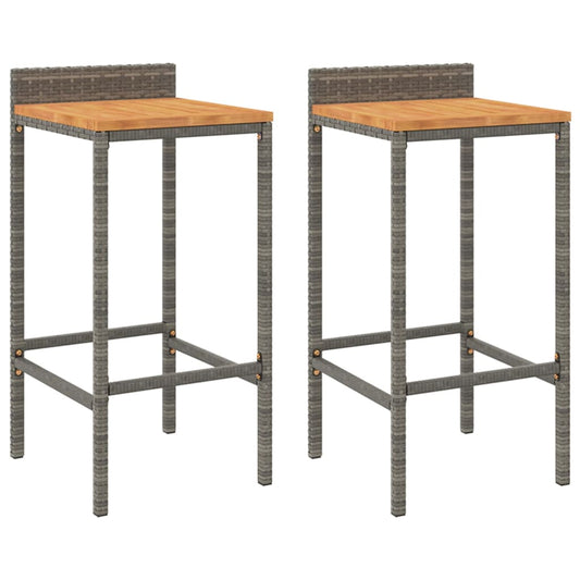 Bar Stools 2 pcs Grey Poly Rattan and Solid Wood Acacia Bar Stools 2 pcs Grey Poly Rattan and Solid Wood Acacia