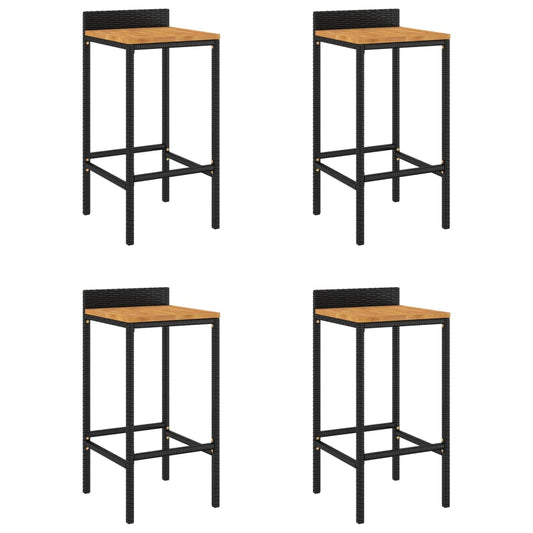 Bar Stools 4 pcs Black Poly Rattan and Solid Wood Acacia Bar Stools 4 pcs Black Poly Rattan and Solid Wood Acacia
