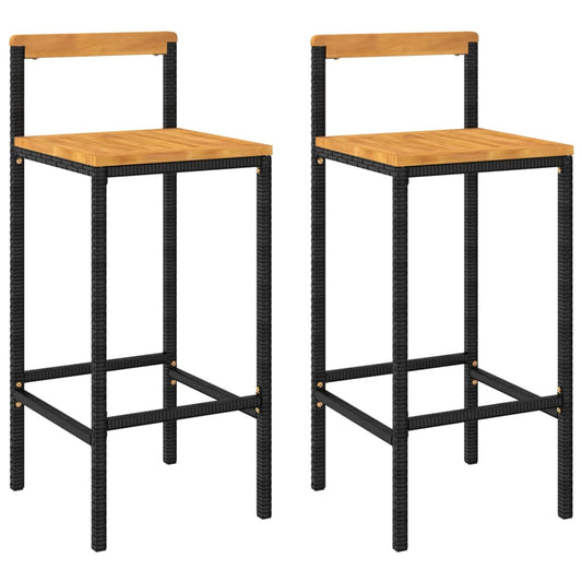 Bar Stools 2 pcs Black Poly Rattan and Solid Wood Acacia Bar Stools 2 pcs Black Poly Rattan and Solid Wood Acacia