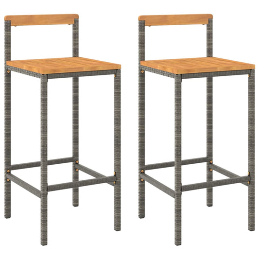 Bar Stools 2 pcs Grey Poly Rattan and Solid Wood Acacia Bar Stools 2 pcs Grey Poly Rattan and Solid Wood Acacia