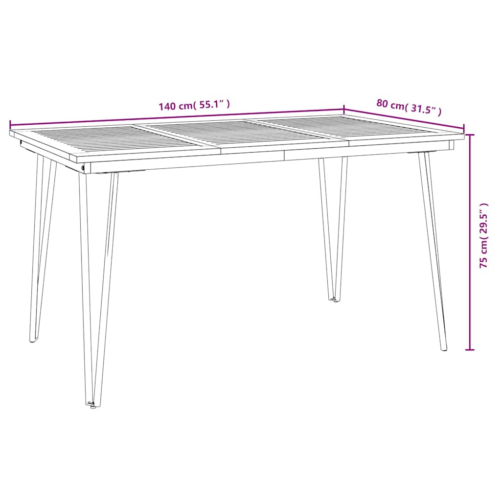 Garden Table with Hairpin Legs 140x80x75 cm Solid Wood Acacia