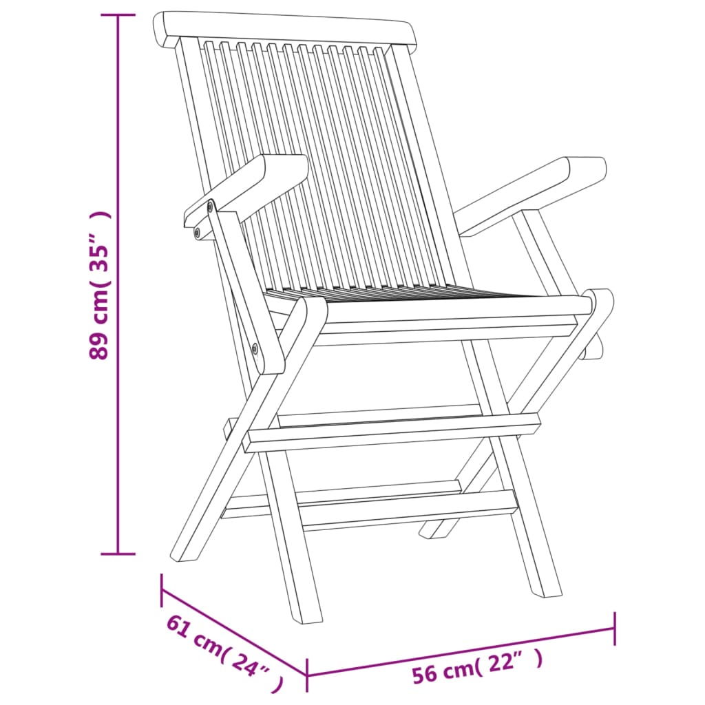 Folding Garden Chair | Set of 2 | Grey | Solid teak wood | Adjustable