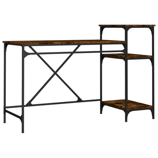 Desk with Shelves Smoked Oak 135x50x90 cm Engineered Wood&Iron Desk with Shelves Smoked Oak 135x50x90 cm Engineered Wood&Iron