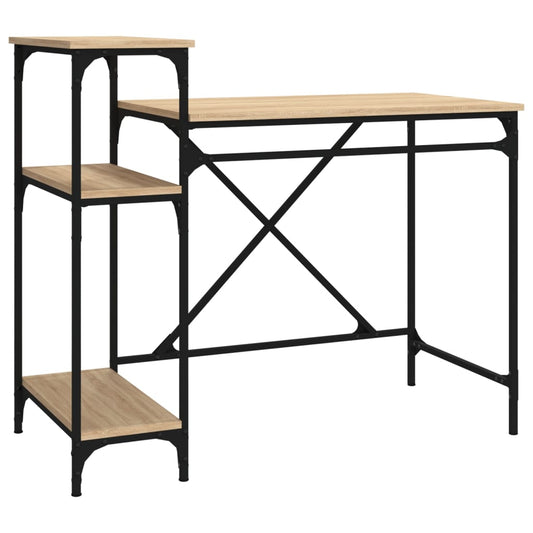 Desk with Shelves Sonoma Oak 105x50x90 cm Engineered Wood&Iron Desk with Shelves Sonoma Oak 105x50x90 cm Engineered Wood&Iron