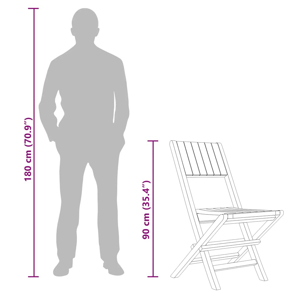 Folding Garden Chair | Set of 6 | Natural teak | Solid teak wood | Medium