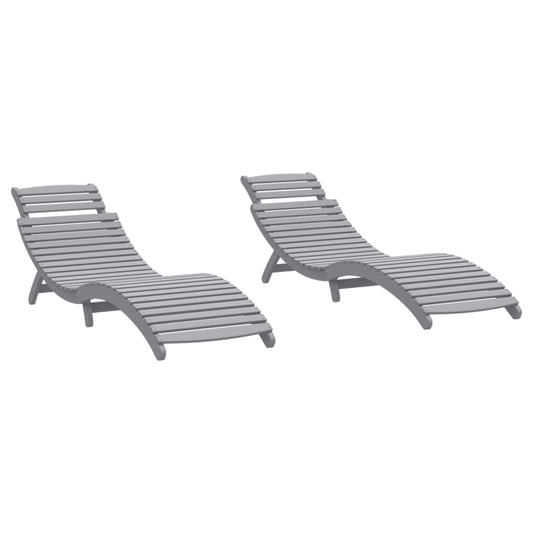 Sun Lounger | Set of 2 | Grey | Solid acacia wood Sun Lounger | Set of 2 | Grey | Solid acacia wood
