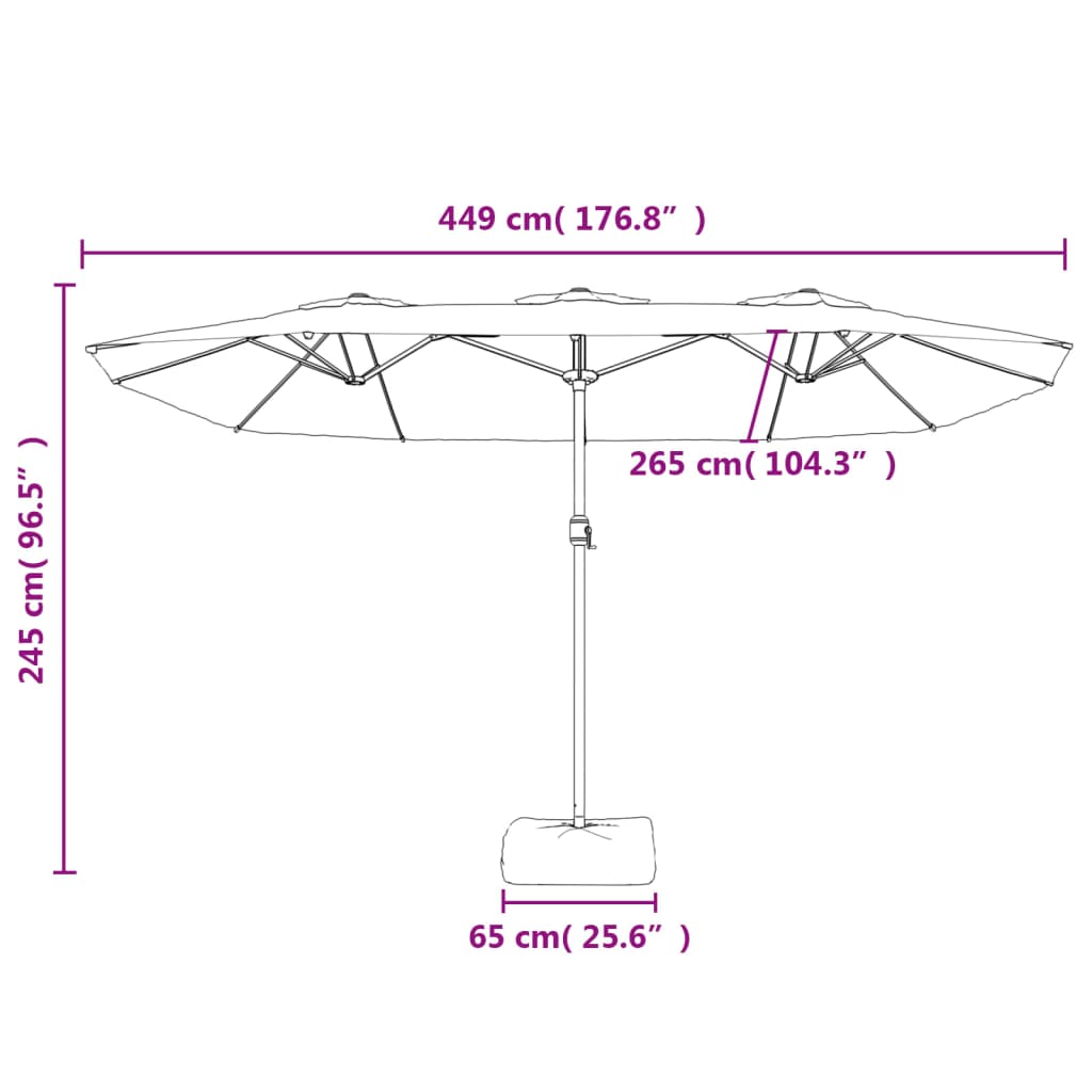 Double-Head Garden Parasol with LEDs Taupe 449x265 cm