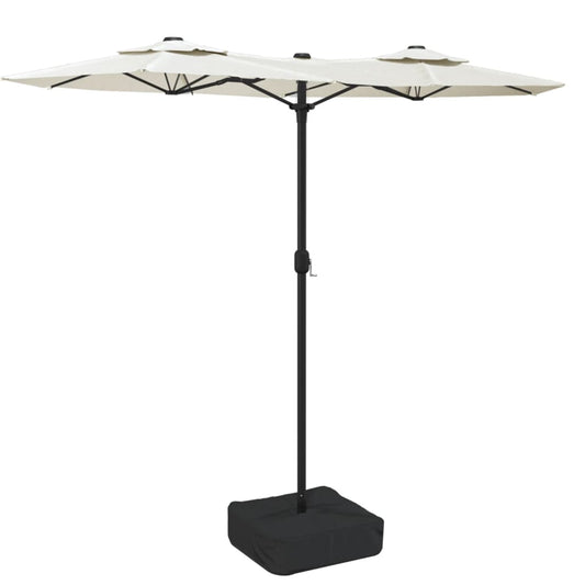 Double-Head Garden Parasol with LEDs Sand White 316x145 cm Double-Head Garden Parasol with LEDs Sand White 316x145 cm