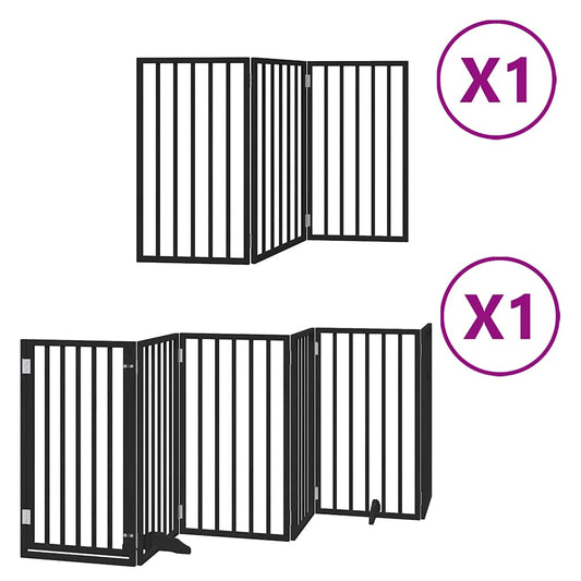 Dog Gate with Door Foldable 9 Panels Black 450 cm Poplar Wood Dog Gate with Door Foldable 9 Panels Black 450 cm Poplar Wood