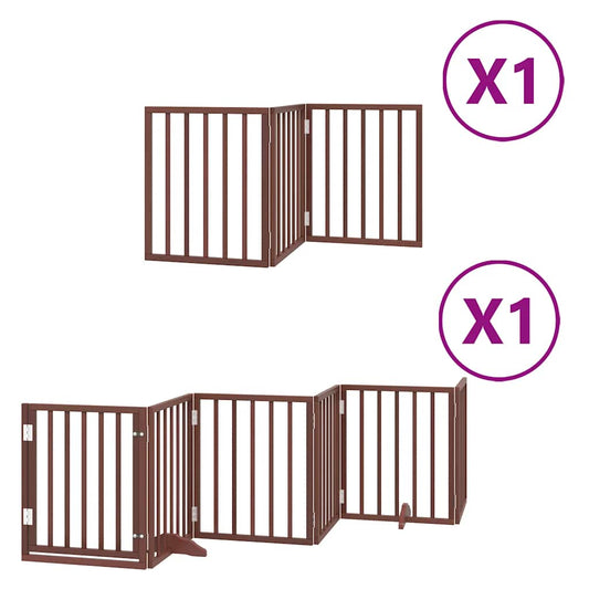 Dog Gate with Door Foldable 9 Panels Brown 450 cm Poplar Wood Dog Gate with Door Foldable 9 Panels Brown 450 cm Poplar Wood