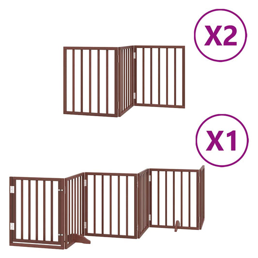 Dog Gate with Door Foldable 12 Panels Brown 600 cm Poplar Wood Dog Gate with Door Foldable 12 Panels Brown 600 cm Poplar Wood