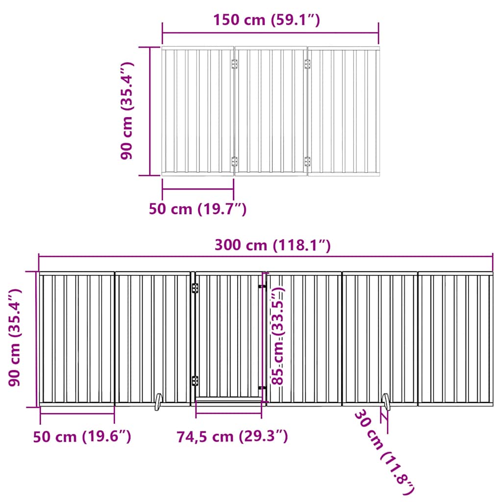 Dog Gate with Door Foldable 9 Panels Brown 450 cm Poplar Wood