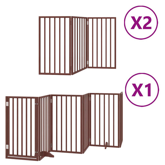 Dog Gate with Door Foldable 12 Panels Brown 600 cm Poplar Wood Dog Gate with Door Foldable 12 Panels Brown 600 cm Poplar Wood