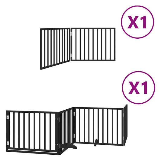 Dog Gate with Door Foldable 6 Panels Black 480 cm Poplar Wood Dog Gate with Door Foldable 6 Panels Black 480 cm Poplar Wood