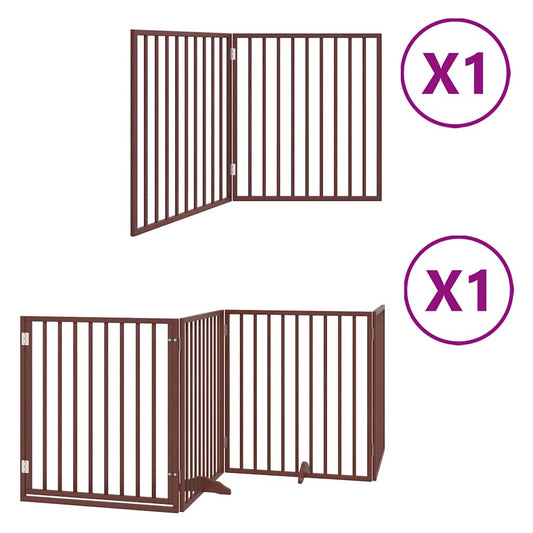 Dog Gate with Door Foldable 6 Panels Brown 480 cm Poplar Wood Dog Gate with Door Foldable 6 Panels Brown 480 cm Poplar Wood