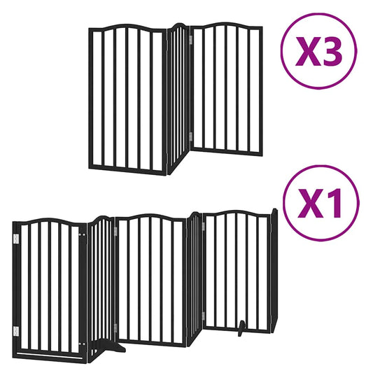 Dog Gate with Door Foldable 15 Panels Black 750 cm Poplar Wood Dog Gate with Door Foldable 15 Panels Black 750 cm Poplar Wood