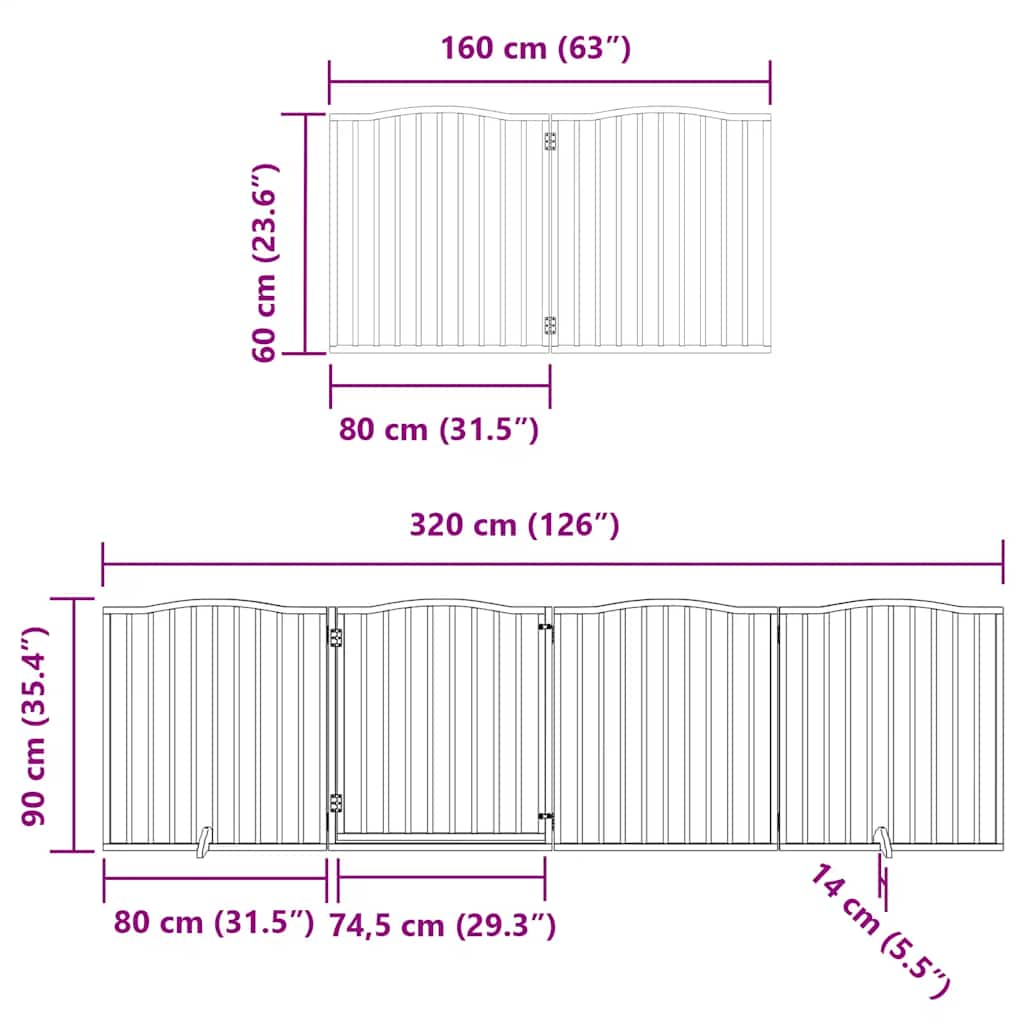 Dog Gate with Door Foldable 12 Panels 960 cm Poplar Wood