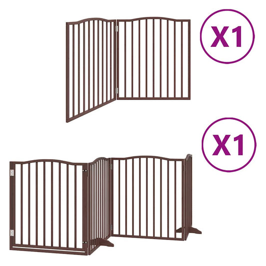 Dog Gate with Door Foldable 6 Panels Brown 480 cm Poplar Wood Dog Gate with Door Foldable 6 Panels Brown 480 cm Poplar Wood