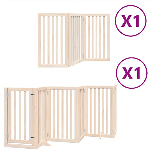 Dog Gate with Door Foldable 9 Panels 450 cm Poplar Wood Dog Gate with Door Foldable 9 Panels 450 cm Poplar Wood
