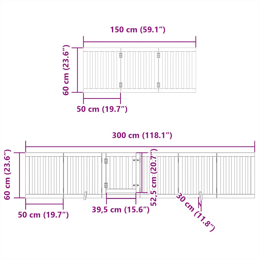 Dog Gate with Door Foldable 12 Panels Black 600 cm Poplar Wood