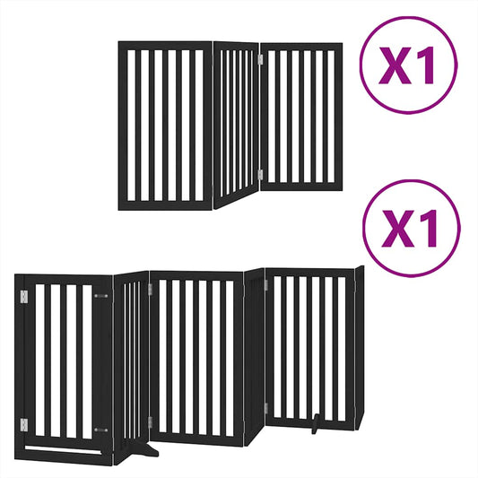Dog Gate with Door Foldable 9 Panels Black 450 cm Poplar Wood Dog Gate with Door Foldable 9 Panels Black 450 cm Poplar Wood