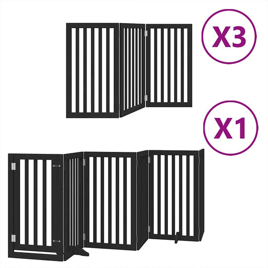 Dog Gate with Door Foldable 15 Panels Black 750 cm Poplar Wood Dog Gate with Door Foldable 15 Panels Black 750 cm Poplar Wood