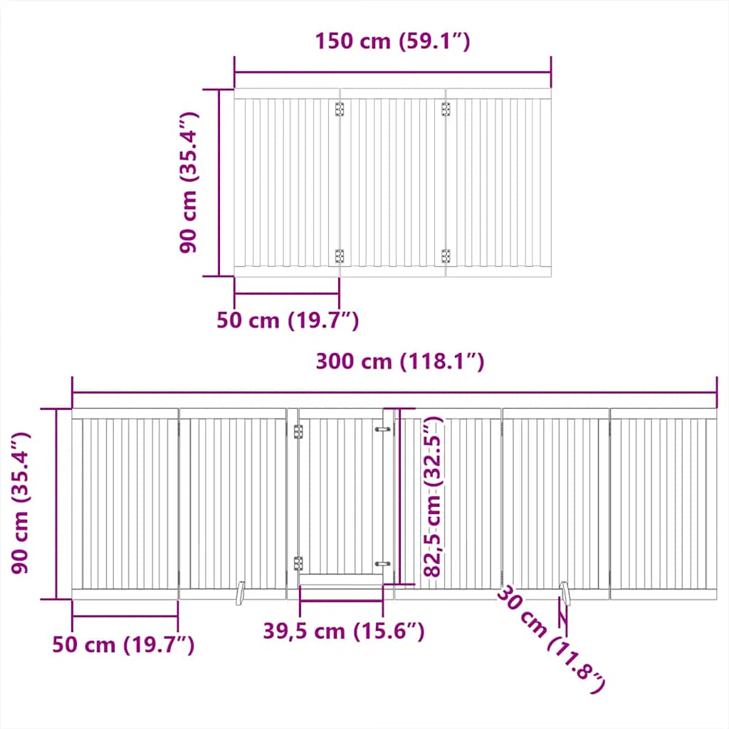 Dog Gate with Door Foldable 15 Panels Black 750 cm Poplar Wood