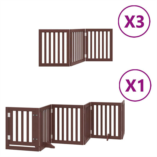 Dog Gate with Door Foldable 15 Panels Brown 750 cm Poplar Wood Dog Gate with Door Foldable 15 Panels Brown 750 cm Poplar Wood