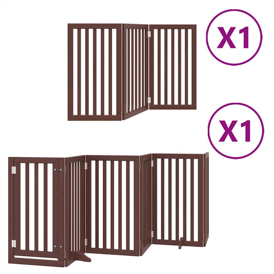 Dog Gate with Door Foldable 9 Panels Brown 450 cm Poplar Wood Dog Gate with Door Foldable 9 Panels Brown 450 cm Poplar Wood