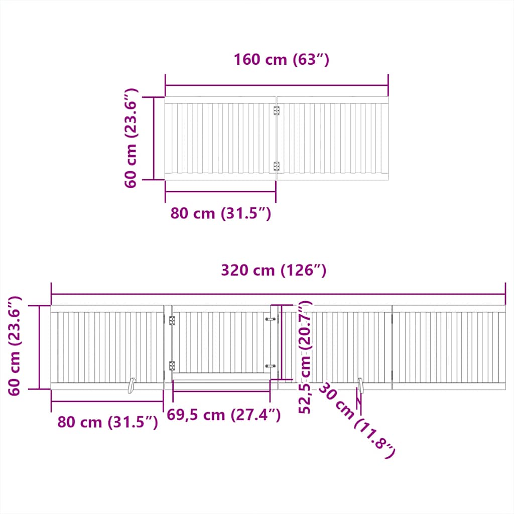 Dog Gate with Door Foldable 8 Panels Black 640 cm Poplar Wood
