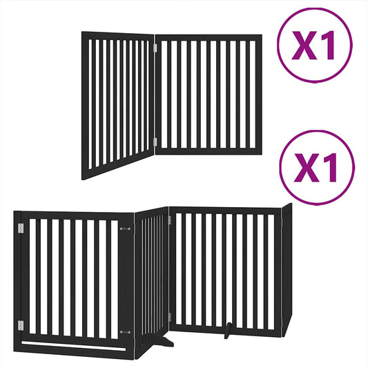 Dog Gate with Door Foldable 6 Panels Black 480 cm Poplar Wood Dog Gate with Door Foldable 6 Panels Black 480 cm Poplar Wood