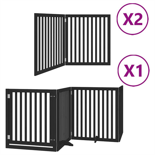 Dog Gate with Door Foldable 8 Panels Black 640 cm Poplar Wood Dog Gate with Door Foldable 8 Panels Black 640 cm Poplar Wood