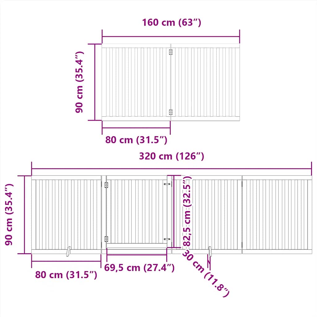 Dog Gate with Door Foldable 8 Panels Black 640 cm Poplar Wood